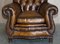 Antike Chesterfield Ledersessel im Chippendale Stil, 2er Set 7