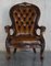 Show Framed Victorian Chesterfield Library Armchair in Brown Leather 2