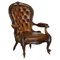 Show Framed Victorian Chesterfield Library Armchair in Brown Leather 1