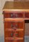 Walnut Twin Pedestal Partner Desk with Tan Brown Leather Top & Panelled Back, Image 4