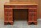 Walnut Twin Pedestal Partner Desk with Tan Brown Leather Top & Panelled Back 2