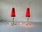 Mid-Century German Red Fabric Shade & White Metal Tripod Bedside Lamps, 1950s 10