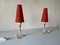 Mid-Century German Red Fabric Shade & White Metal Tripod Bedside Lamps, 1950s 3