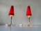 Mid-Century German Red Fabric Shade & White Metal Tripod Bedside Lamps, 1950s 5
