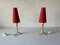 Mid-Century German Red Fabric Shade & White Metal Tripod Bedside Lamps, 1950s 1