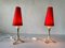 Mid-Century German Red Fabric Shade & White Metal Tripod Bedside Lamps, 1950s 2