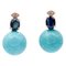 Turquoise, Blue Sapphire, Diamond & 14 Karat Rose Gold Stud Earrings 1