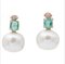 Boucles d'Oreilles Perle, Emeraude, Diamant et Or Rose 14 Carats 1