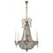 French Louis XVI Style Brass and Crystal Basket 9-Light Chandelier, Image 1