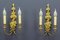 French Louis XVI Style 2-Light Gilt Bronze and Brass Floral Sconces, Set of 2 2