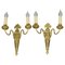 French Louis XVI Style 2-Light Gilt Bronze and Brass Sconces, Set of 2 1