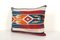 Square Colorful Woven Kilim Lumbar Cushion Cover in Blue, Turkey, Image 2