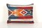 Square Colorful Woven Kilim Lumbar Cushion Cover in Blue, Turkey 1