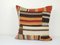Turkish Striped Patchwork Kilim Rug Cushion Cover in Wool 1