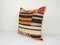 Turkish Striped Patchwork Kilim Rug Cushion Cover in Wool, Image 3