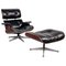 American Black Leather & Wood 670 & 671 Lounge Chair & Ottoman by Eames for Miller, 1970s, Set of 2, Image 1