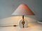 Mid-Century Modern German Fabric and White Wood Body Table Lamp with Atomic Brass Detail from Schröder & Co, 1970s 2