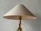 Mid-Century Modern German Fabric and White Wood Body Table Lamp with Atomic Brass Detail from Schröder & Co, 1970s 6