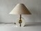 Mid-Century Modern German Fabric and White Wood Body Table Lamp with Atomic Brass Detail from Schröder & Co, 1970s 1
