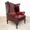 Vintage English Red Buttoned Wingback Armchair 11