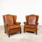 Dutch Sheep Leather Wingback Armchairs, Set of 2 1