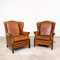 Dutch Sheep Leather Wingback Armchairs, Set of 2, Image 1