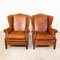 Dutch Sheep Leather Wingback Armchairs, Set of 2 11