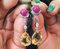 Yellow Gold Earrings with Citrine, Emerald, Ruby and Diamond, Set of 2, Image 8