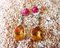 Yellow Gold Earrings with Citrine, Emerald, Ruby and Diamond, Set of 2 6