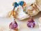 Yellow Gold Earrings with Amethyst, Sapphire, Blue Topaz and Diamond, Set of 2 1