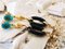 Yellow Gold Earrings with Diamond, Onyx, and Cultured Pearl, Set of 2 7