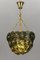 Green Murano Glass Flowers and Brass Pendant Light 4