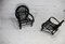 French Black Lacquered Rattan Armchairs, 1960s, Set of 2 4