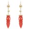 Boucles d'Oreilles en Or Jaune 18 Carats avec Amphore Corail, France, 1900s, Set de 2 1