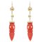 French 18 Karat Yellow Gold Dangle Earrings with Coral Amphora, 1900s, Set of 2 1