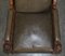 Victorian Carved Oak & Leather Throne Armchairs, Set of 2 8