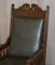 Victorian Carved Oak & Leather Throne Armchairs, Set of 2 4