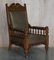 Victorian Carved Oak & Leather Throne Armchairs, Set of 2 2