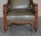 Victorian Carved Oak & Leather Throne Armchairs, Set of 2 20
