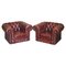 Oxblood Leather Chesterfield Gentleman's Club Armchairs, Set of 2 1