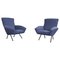 Mid-Century Modern Italian Lounge Chairs in Blue Fabric, 1960s, Set of 2 1