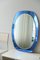 Ovaler italienischer Vintage Spiegel mit blauem Glasrahmen 1