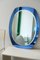 Ovaler italienischer Vintage Spiegel mit blauem Glasrahmen 7