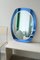 Ovaler italienischer Vintage Spiegel mit blauem Glasrahmen 6