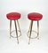 Red Vinyl & Brass Tripod Bar Stools by Gio Ponti, Italy, 1950s, Set of 2, Image 2