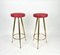 Red Vinyl & Brass Tripod Bar Stools by Gio Ponti, Italy, 1950s, Set of 2, Image 4