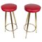 Red Vinyl & Brass Tripod Bar Stools by Gio Ponti, Italy, 1950s, Set of 2, Image 1
