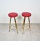 Red Vinyl & Brass Tripod Bar Stools by Gio Ponti, Italy, 1950s, Set of 2, Image 5