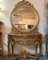 Consolle grande in legno intagliato con ripiano in marmo e specchio rotondo, Immagine 1