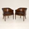 Leather & Wood Armchairs or Desk Chairs, Set of 2 1